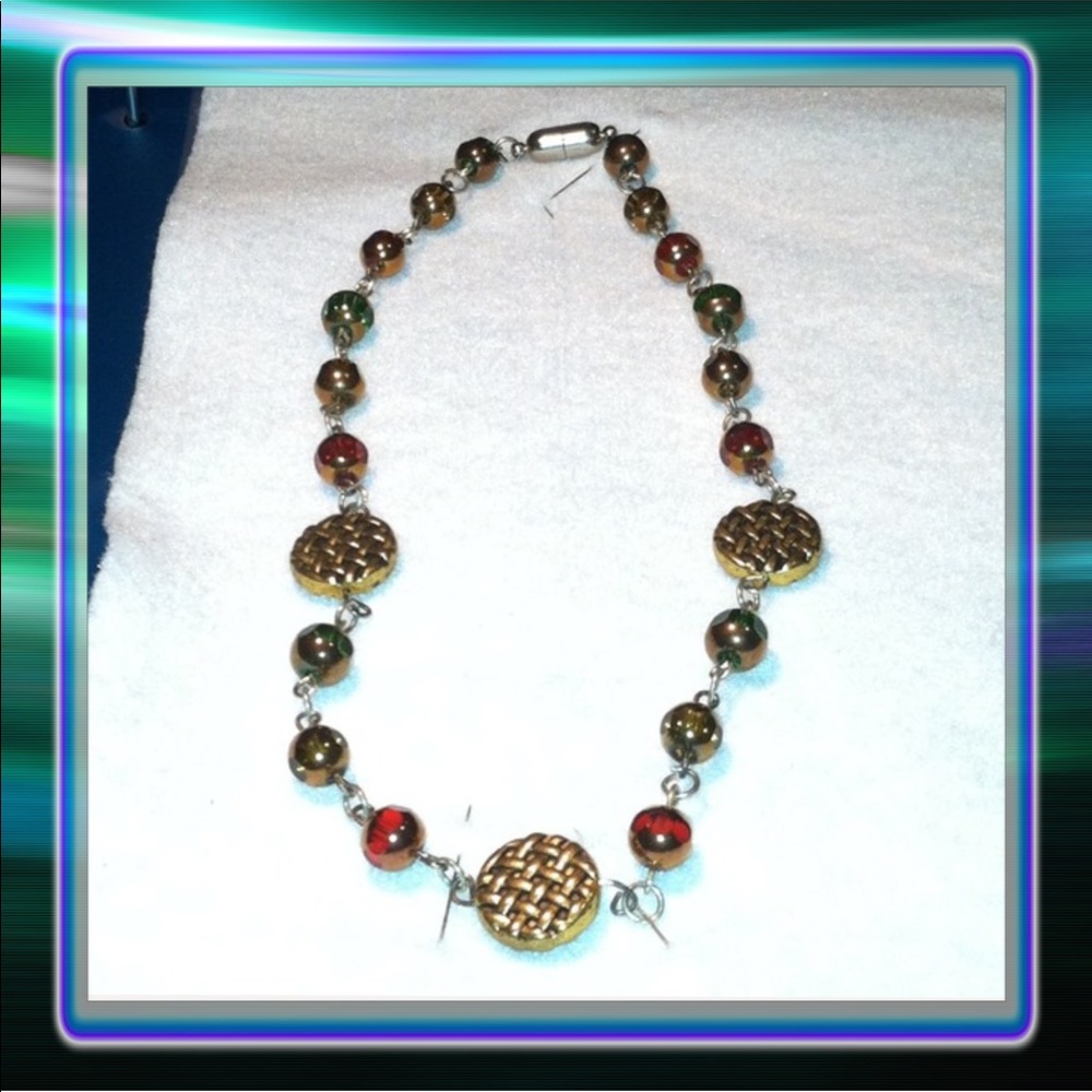 Gold toned Red, Yellow & Green Necklace